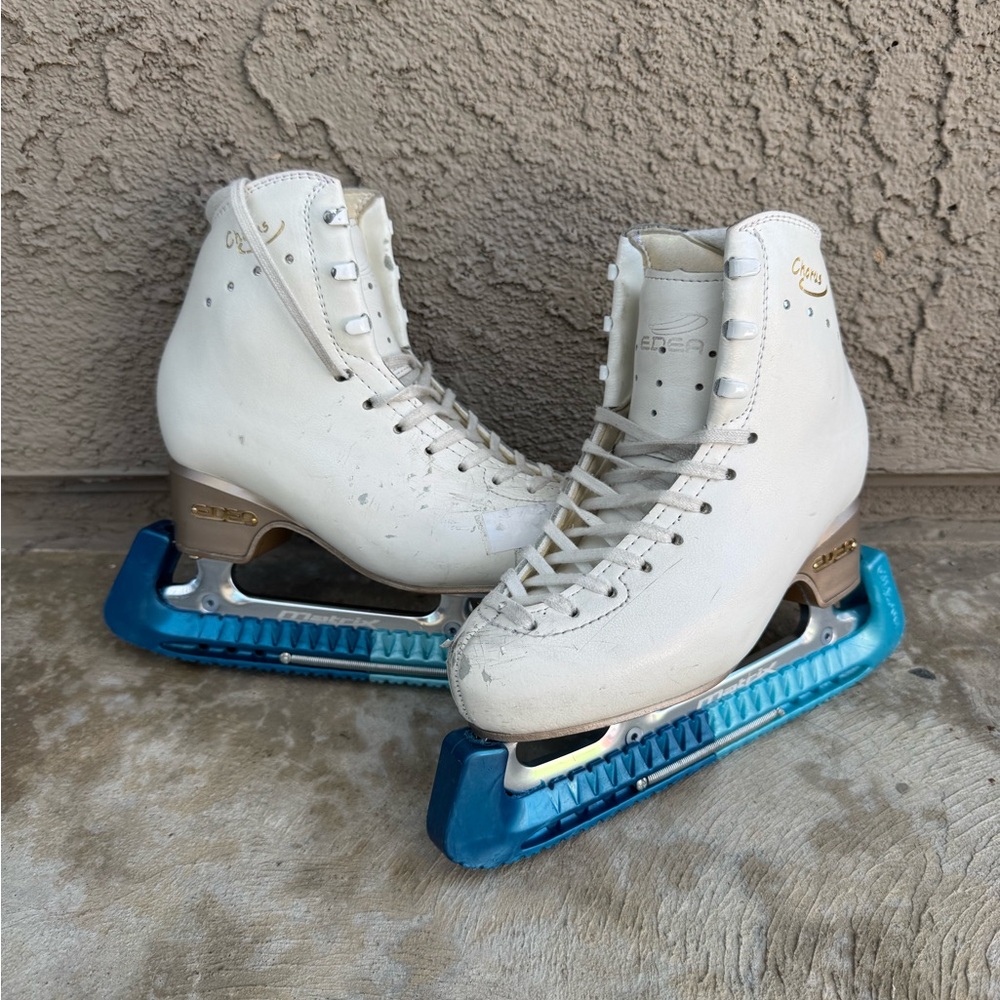 White Ice Skates with Blue Blades